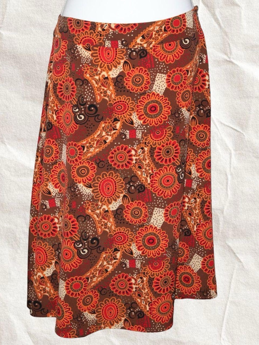 Women's Brown Floral A-Line Skirt - Brown/Orange Print